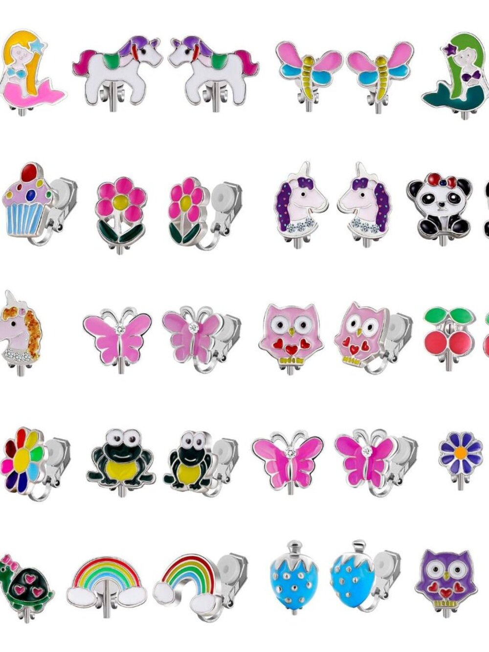 20 Pairs Kids Clip-on Earrings - Cute Animal Designs, Non-Pierced for Girls